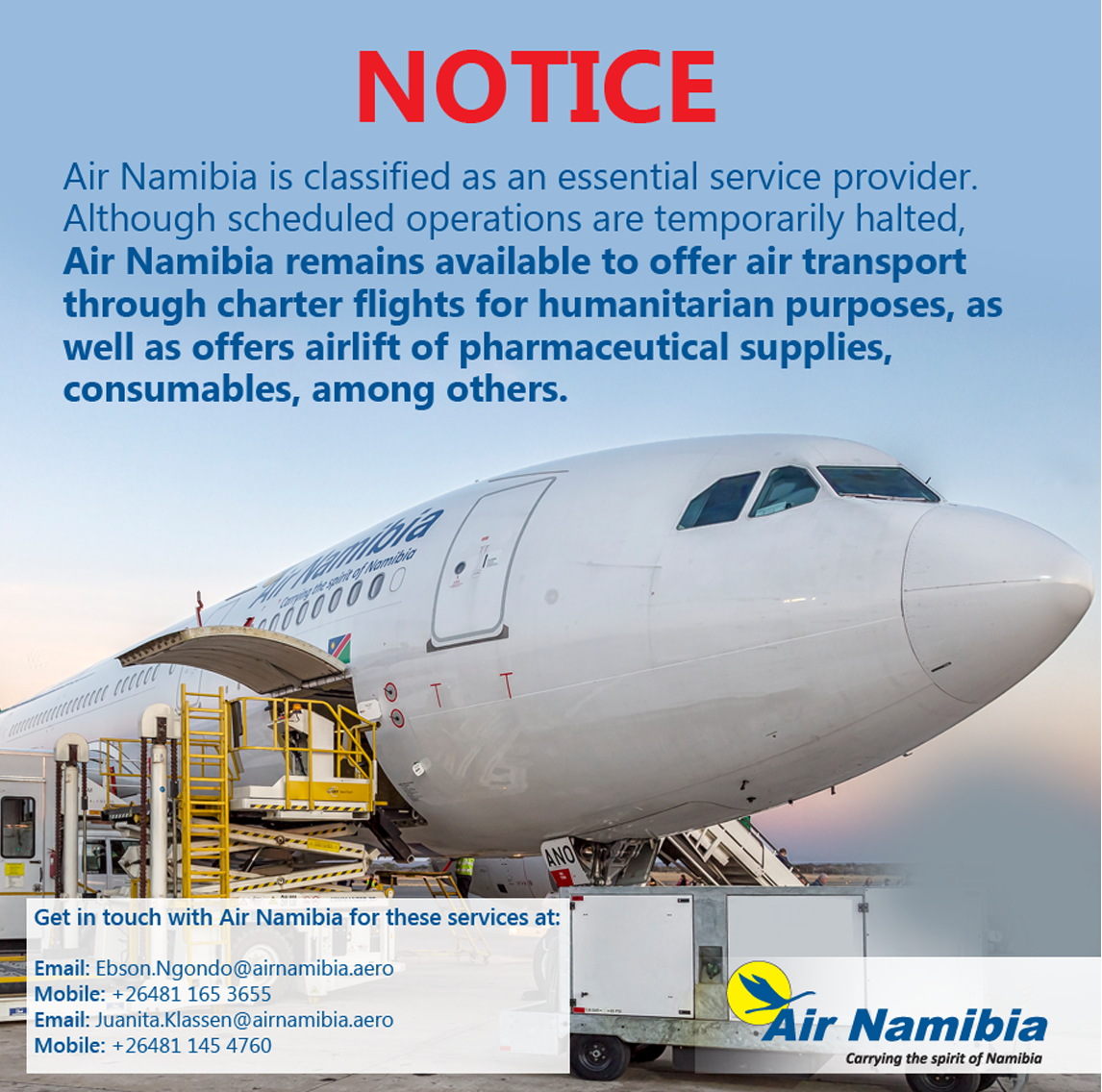 Air Namibia is classified as an essential service provider.